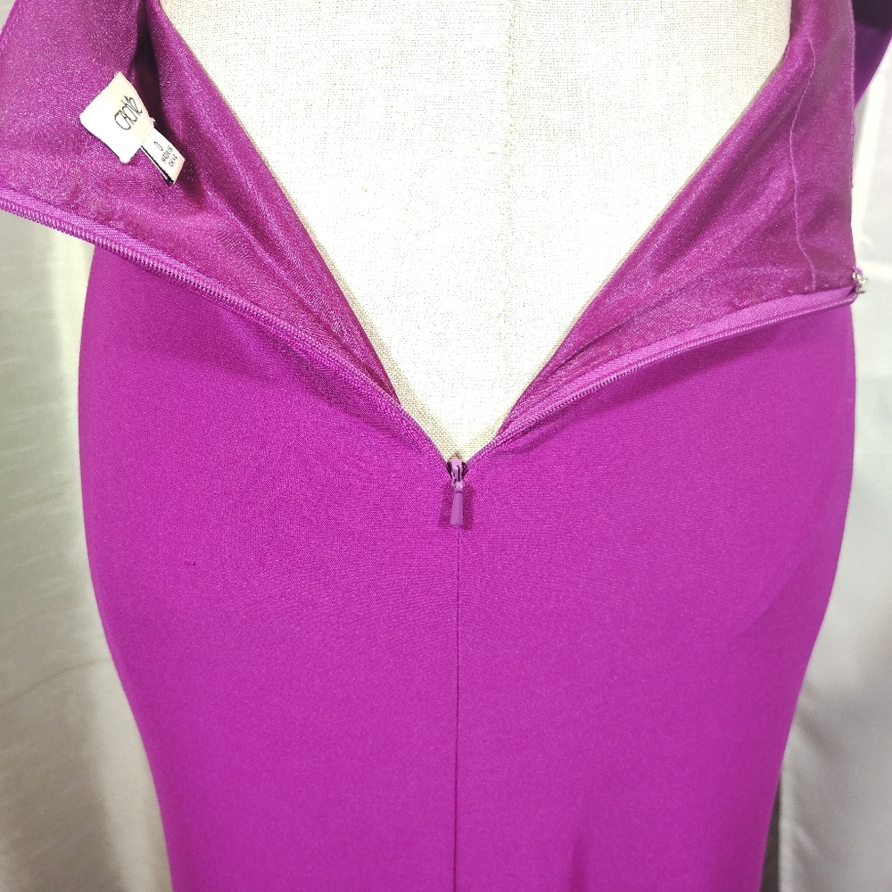 Cache Designer Sheath Dress,One Shoulder Purple, Jeweled Beads, Leg Slit, Long 0 - Picture 11 of 16